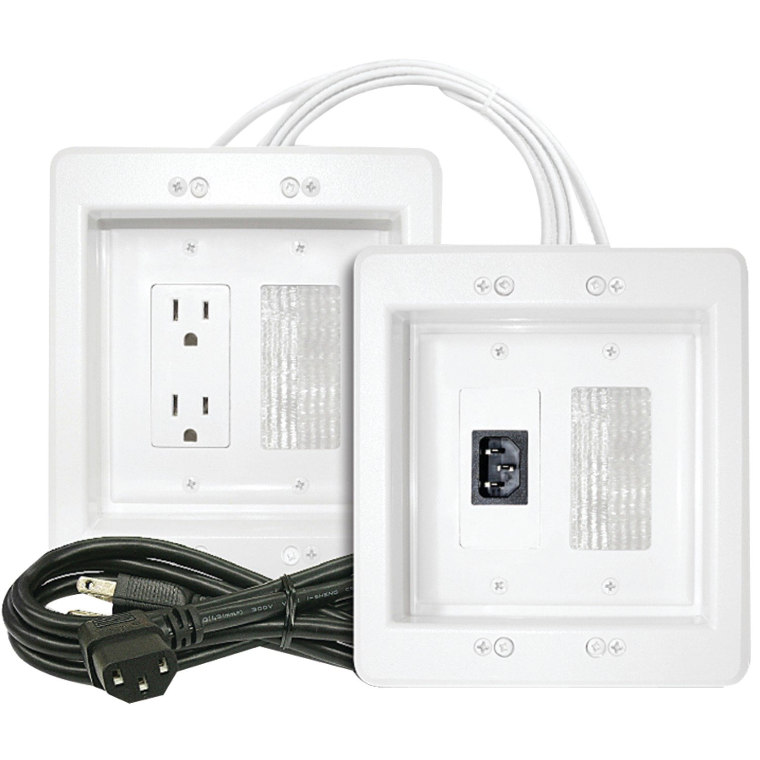 White Cord Midlite 2A46-W Double Gang Décor In-Wall Power Solution Kit w/ 6ft 